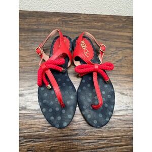 RED Valentino Denim Polka Dot Red Rope Bow Thong Strap Flats Sandals  35 US 5